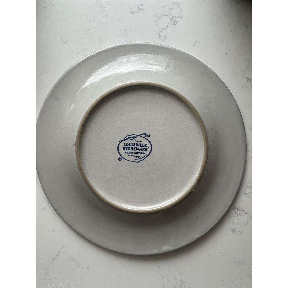Vintage Louisville Stoneware Plate Farm Couple Cow Folk Art Blue Rim - Picture 3 of 4